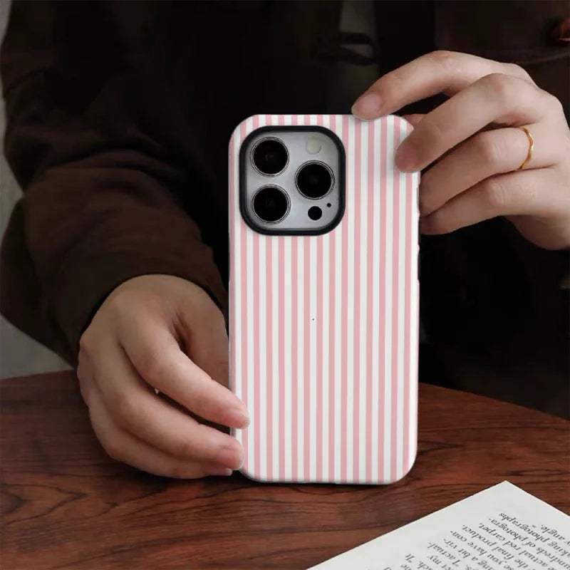 Thin Pink and White Stripes Phone Case for iPhone 16 Pro Max 15 14 13 12 XR 7 Plus