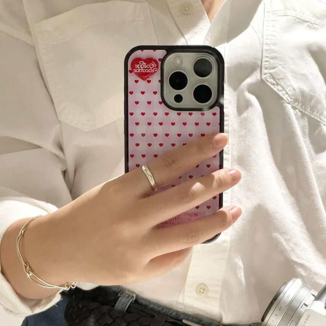Cute Pink Heart Phone Case for iPhone 16 15 14 13 12 11 XR XS
