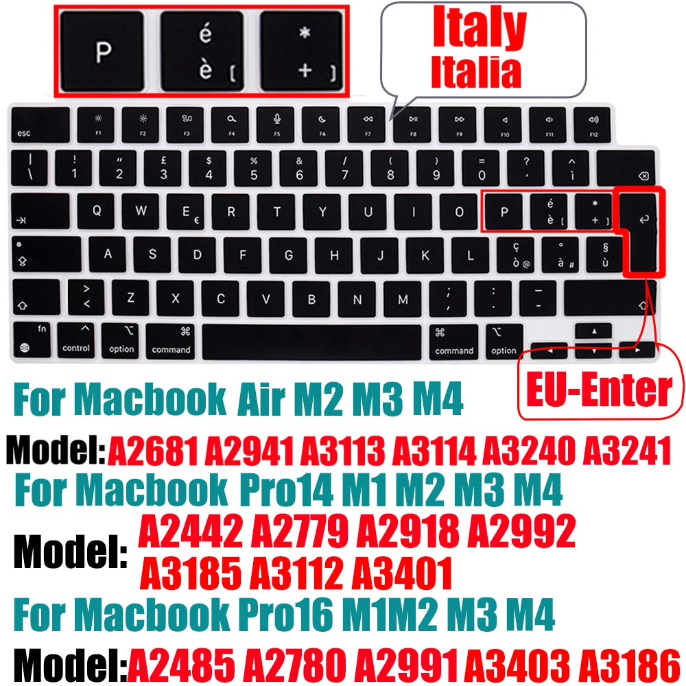 Keyboard Cover for MacBook Air/Pro M1 M2 M3 13.6" 14" 16" with Touch ID