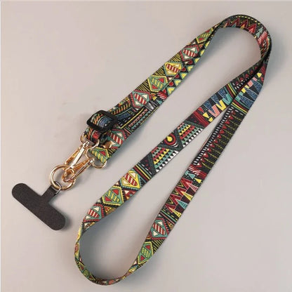 Universal Retro Pattern Phone Lanyard Adjustable Crossbody Anti-Lost Strap