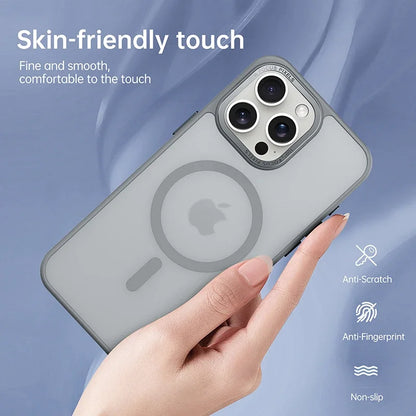 Matte Transparent MagSafe Case with Metal Lens Ring for iPhone 16/15 Pro Max/Plus