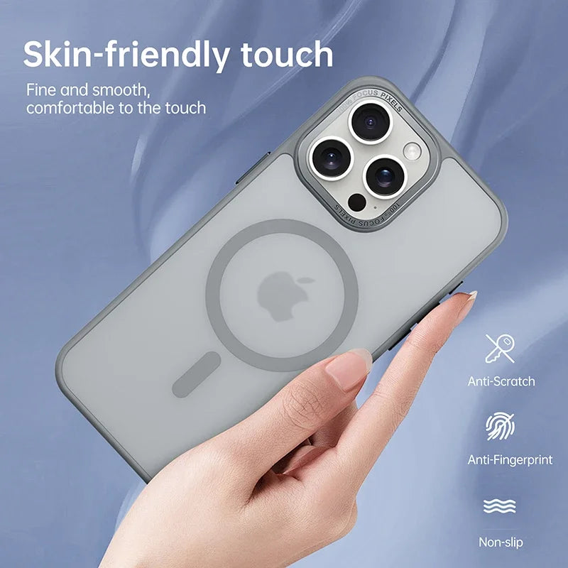 Matte Transparent MagSafe Case with Metal Lens Ring for iPhone 14 Pro Max/Plus