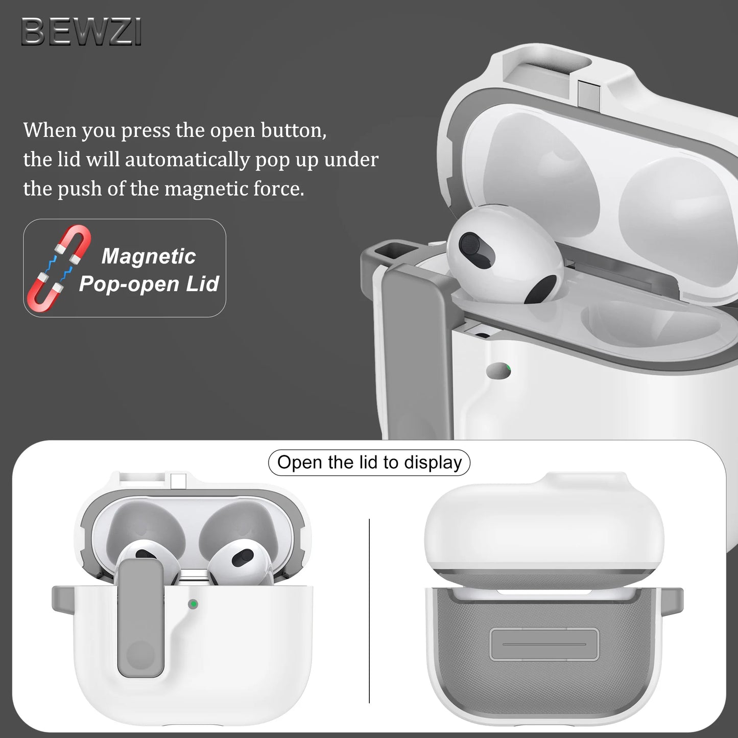 Protective Case for AirPods 4 with Pushbutton Switch and Magnetic Pop-Open Lid