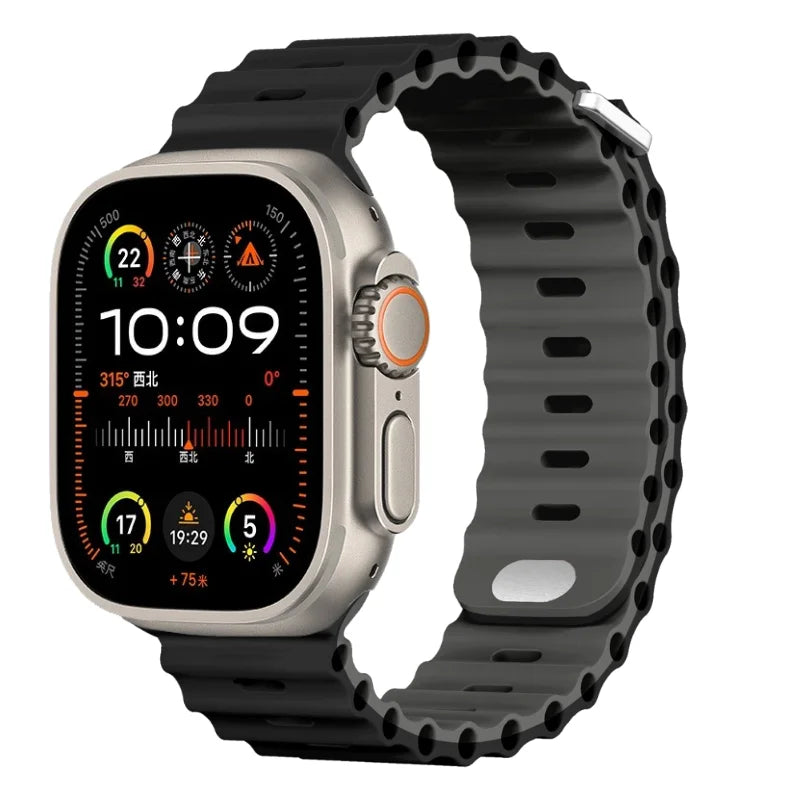 Ocean Silicone Strap for Apple Watch Ultra 3/2 & Series 11–4 SE Band
