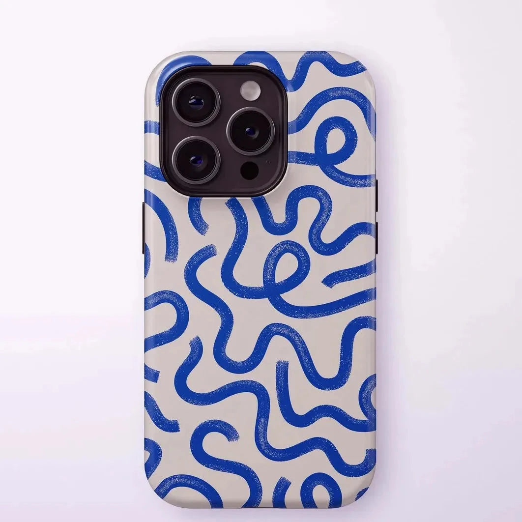 Fashion Blue Line Pattern Case for iPhone 17–11 Pro Max Double Layer