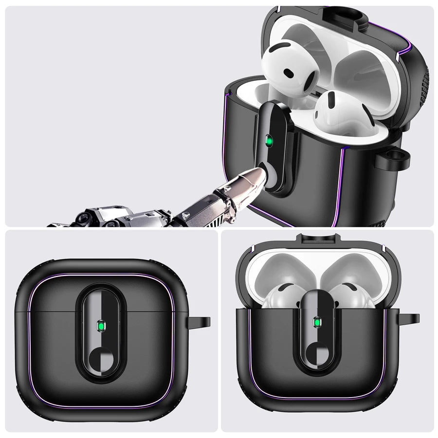 Armor Locking Earphone Case for AirPods 2/3/Pro/4 with Purple Stripes