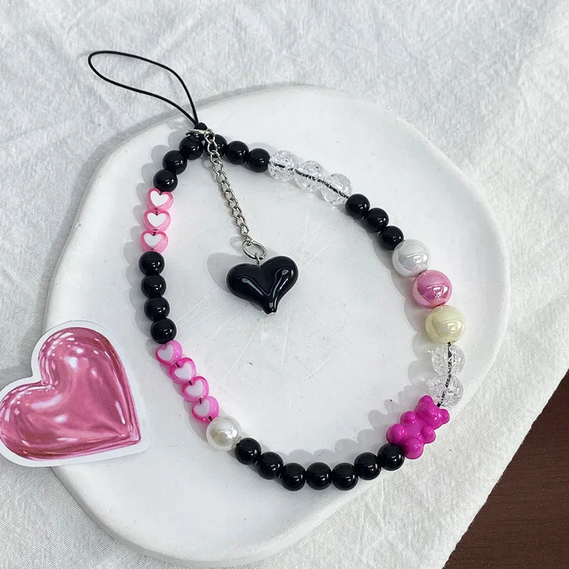 Y2K Pink Beaded Flower Butterfly Phone Charm Bracelet for iPhone