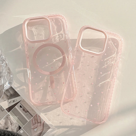 Korean Style Pink Stars MagSafe Case for iPhone 17 16 15 14 13 12 Pro Max