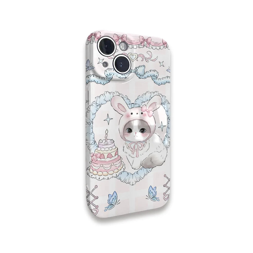 INS Rabbit Birthday Cake Case for iPhone 15 Pro Max 14 13 12 11 XR Acrylic TPU