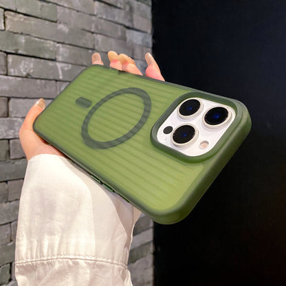 Corrugated Pattern MagSafe Case for iPhone 12–16 Pro Max Matte Shockproof Cover