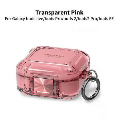 Secure Lock Transparent Case for Samsung Galaxy Buds Pro, Live, Buds 2, FE