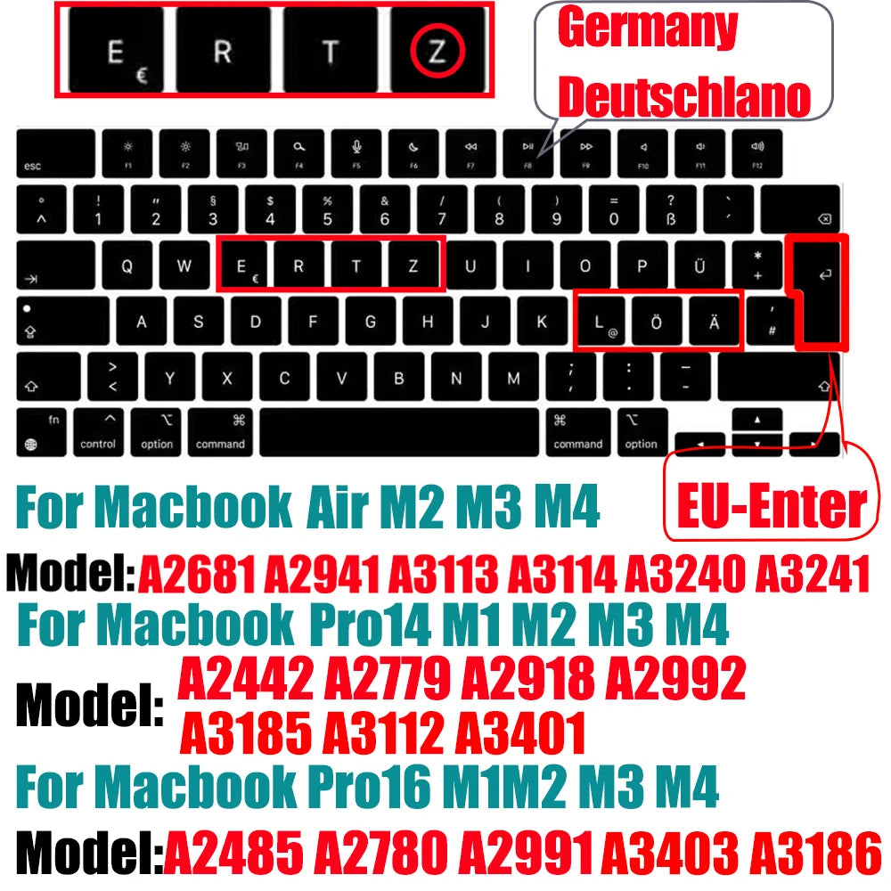 Keyboard Cover for MacBook Air/Pro M1 M2 M3 13.6" 14" 16" with Touch ID