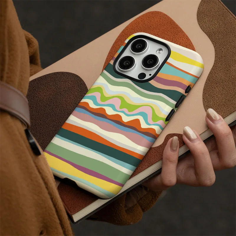 Colorful Striped Case for iPhone 16 15 14 13 12 11 Pro Max XR XS 7 8 Plus 2-in-1