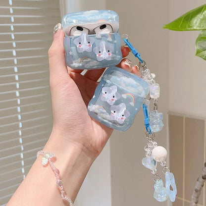Cute Star Cloud Rainbow Soft Case with Blue Pendant for AirPods 2 3 Pro 2 4