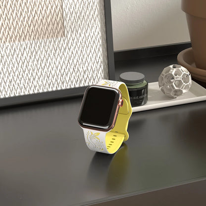 Flower Engraved Silicone Band for Apple Watch Ultra & Series 10–5 | 49–40mm