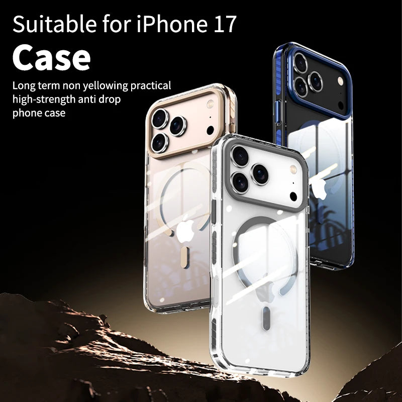 Luxury PE Striped Border MagSafe Clear Case for iPhone 15–17 Air & Pro Max