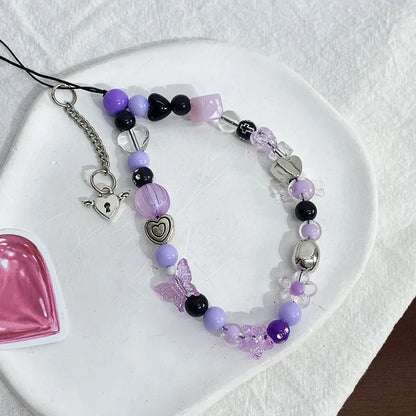 Y2K Pink Beaded Flower Butterfly Phone Charm Bracelet for iPhone