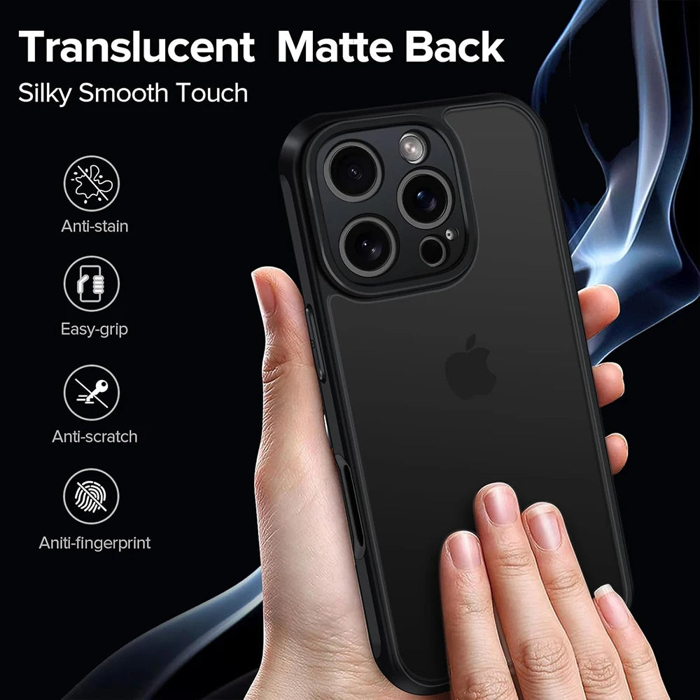 Hybrid Military Grade Shockproof Case Matte Black for iPhone 11 to 16 Pro Max