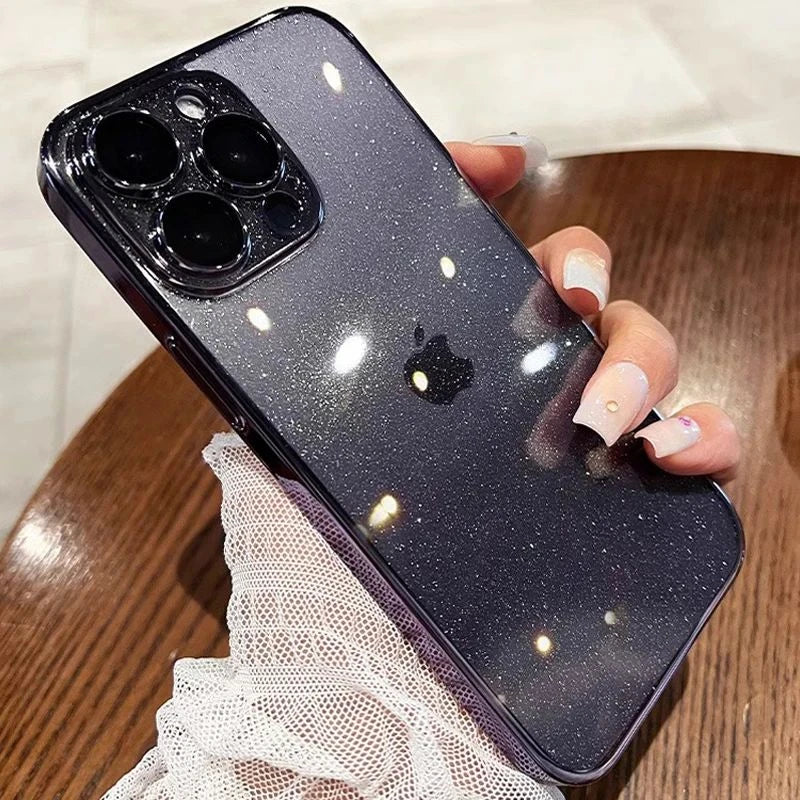Luxury Clear Glitter Plating Case for iPhone 16 15 14 13 12 Pro Max Plus