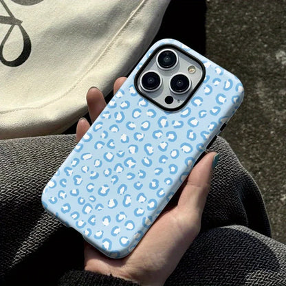 Blue Leopard Print Case for iPhone 16–7 | Luxury Double-Layer Cover