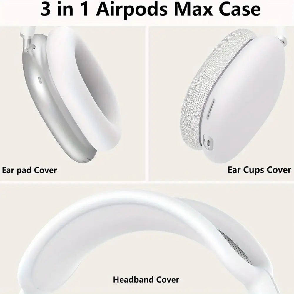 3 in 1 Soft Silicone Skin Protector Case for AirPods Max, Shockproof Earphone Cover