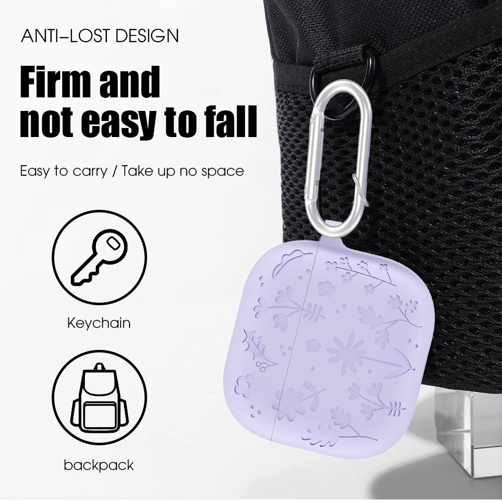 Creative Floral Engraved Silicone Case for AirPods 4 with Keychain
