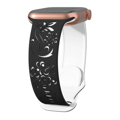Flower Engraved Silicone Band for Apple Watch Ultra & Series 10–5 | 49–40mm