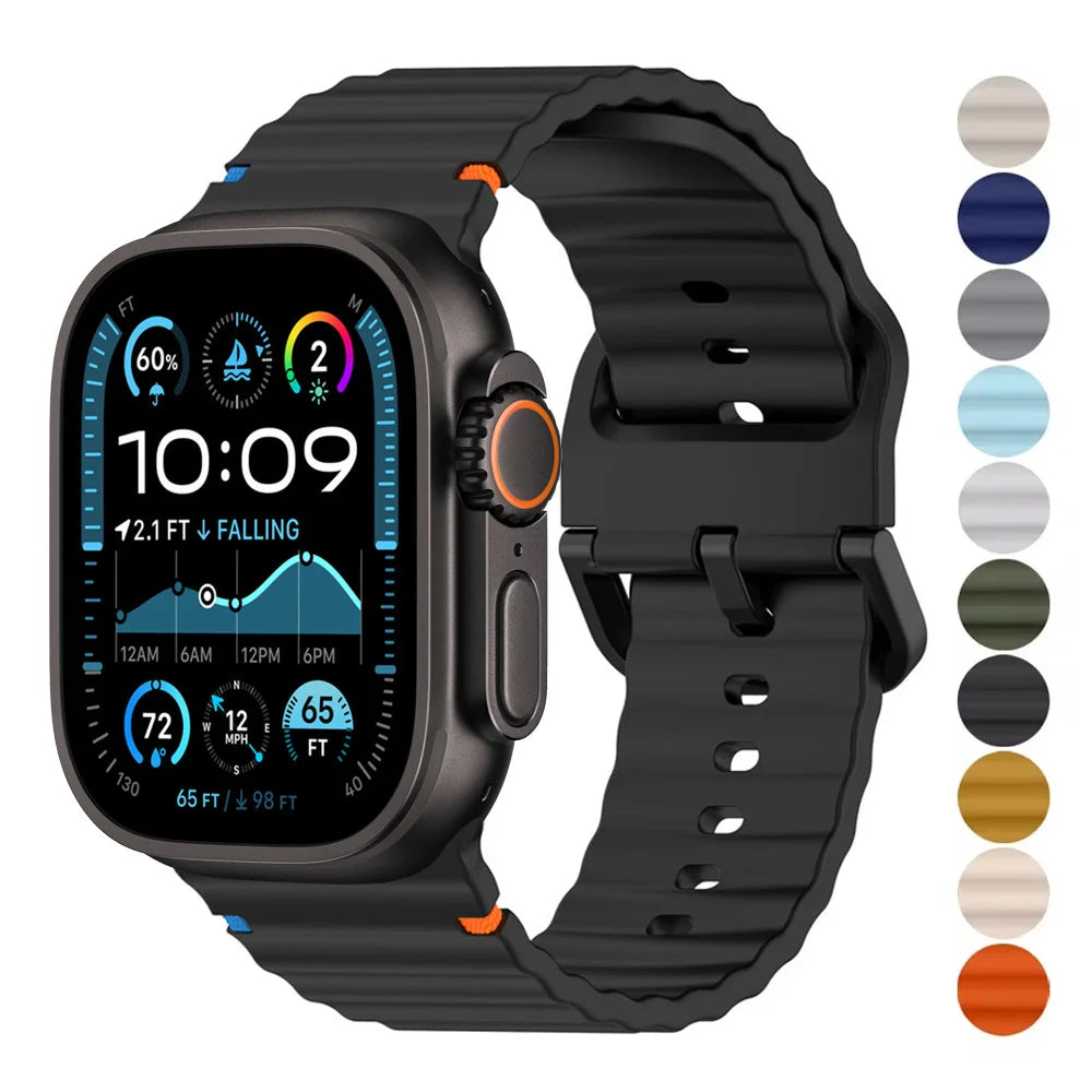 Silicone Strap for Apple Watch Ultra 2 & Series 10–6 SE, Adjustable 38–49mm Bracelet