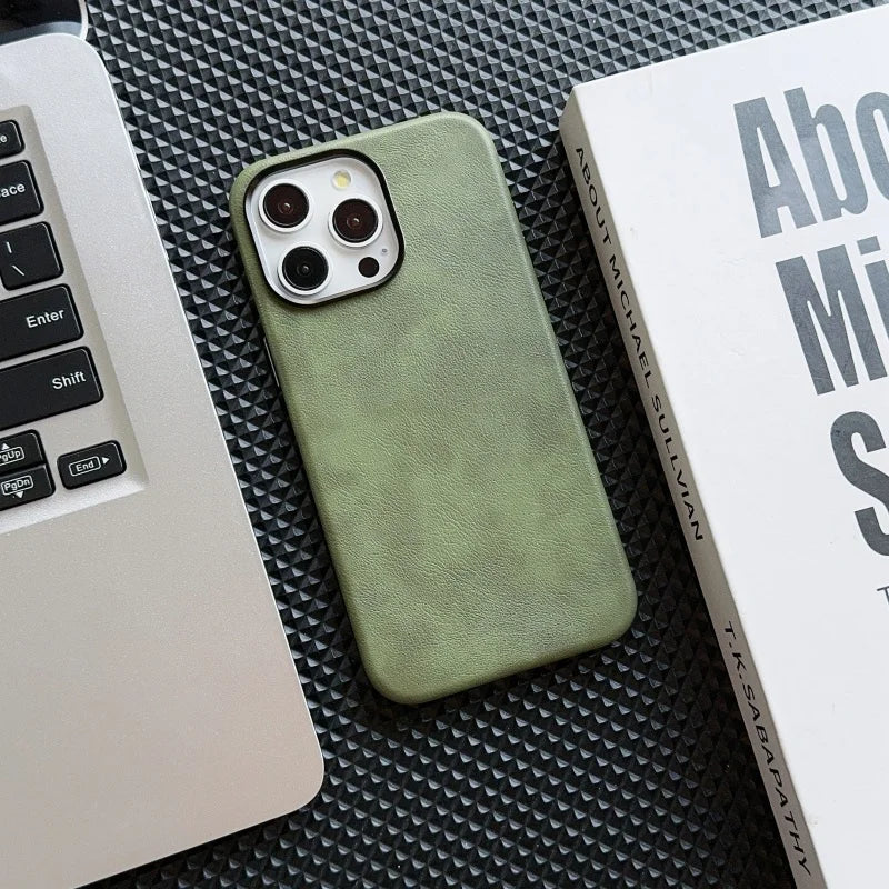 Luxury Vintage Leather Magnetic Case for iPhone 17–12 | Metal Frame Cover