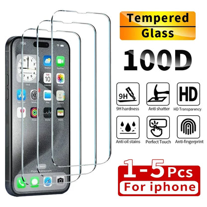 1–5PCS Tempered Glass for iPhone 16–6 | Full Screen Protective Glass Film