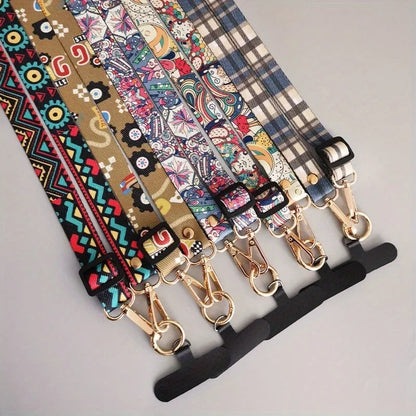 Universal Retro Pattern Phone Lanyard Adjustable Crossbody Anti-Lost Strap