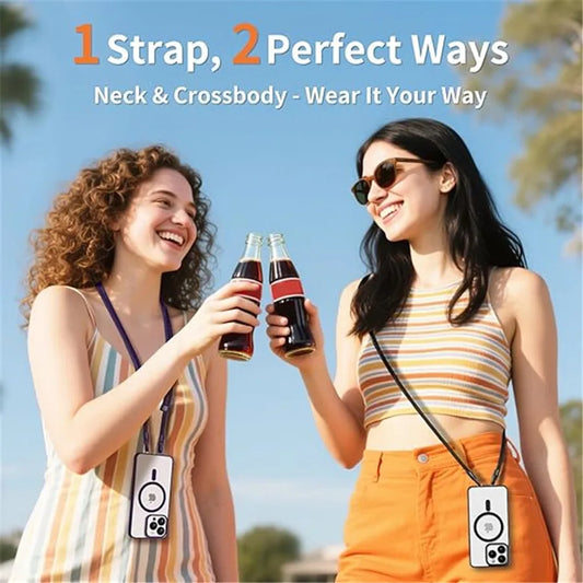 Universal Double Buckle Crossbody Phone Lanyard with Steel Clips & Wrist Rope