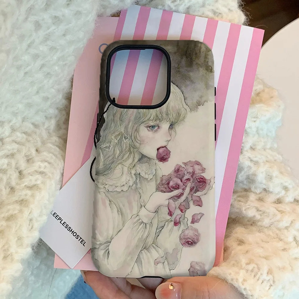Two-in-One Magnetic Manga Purple Flowers iPhone Case