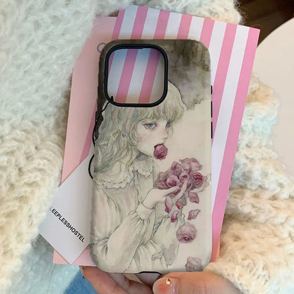 Two-in-One Magnetic Manga Purple Flowers iPhone Case