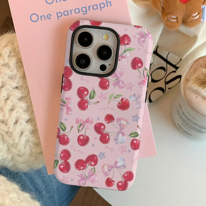 INS Pink Cherry Cartoon Full Screen Phone Case for iPhone 11–16 Pro Max Mini