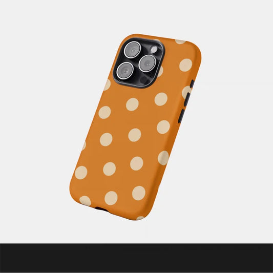 Bright Orange Polka Dots 2-in-1 Tough Glossy Phone Case for iPhone 17–7 Plus XR