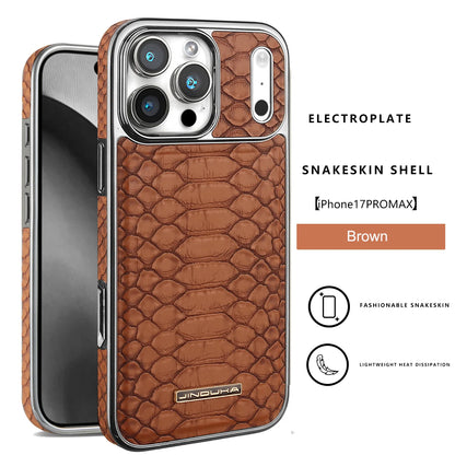 Luxury Snake-Pattern Leather Case for iPhone 17–12 | Flannel-Lined Interior