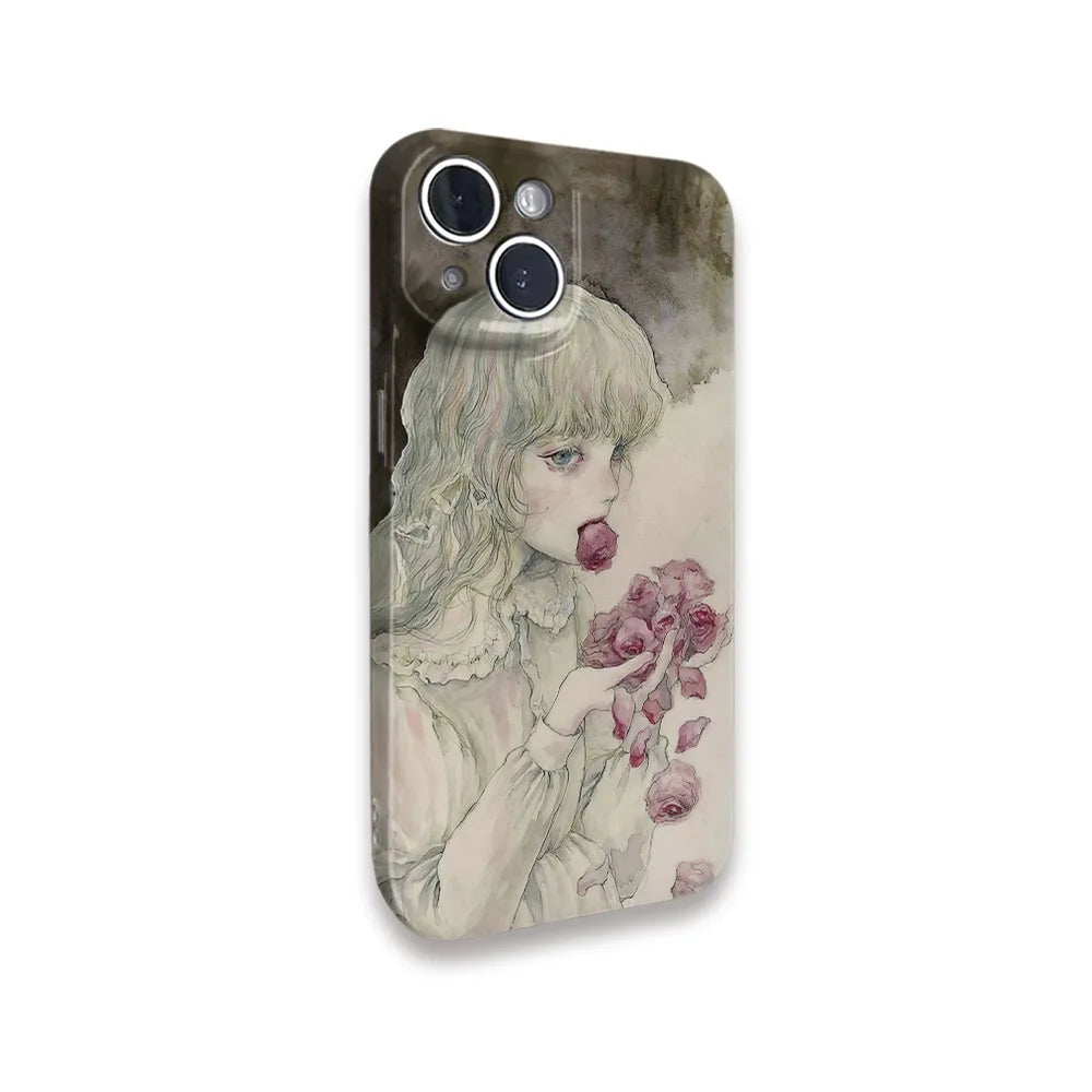 Two-in-One Magnetic Manga Purple Flowers iPhone Case