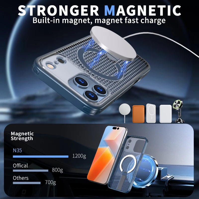 MagSafe Luxury Folding Stand Case for iPhone 17 Pro Max Air Heat Dissipation