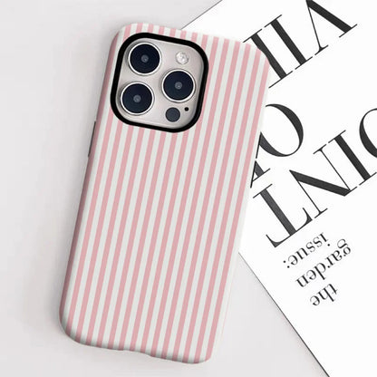 Thin Pink and White Stripes Phone Case for iPhone 16 Pro Max 15 14 13 12 XR 7 Plus