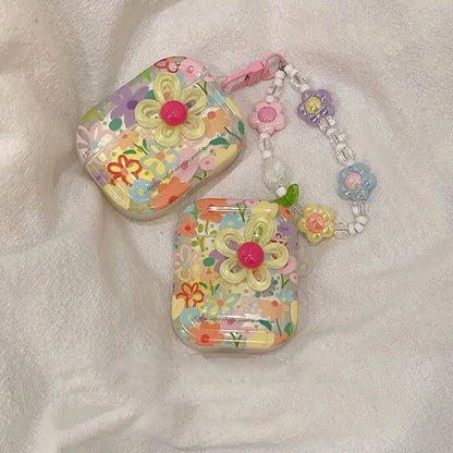 Flower TPU Earphone Case with Beaded Keychain | Shockproof for AirPods 1–4