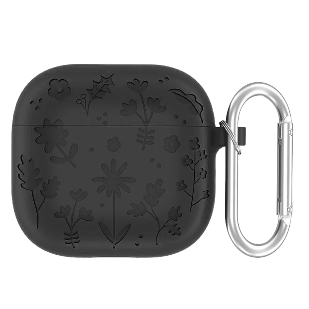 Creative Floral Engraved Silicone Case for AirPods 4 with Keychain