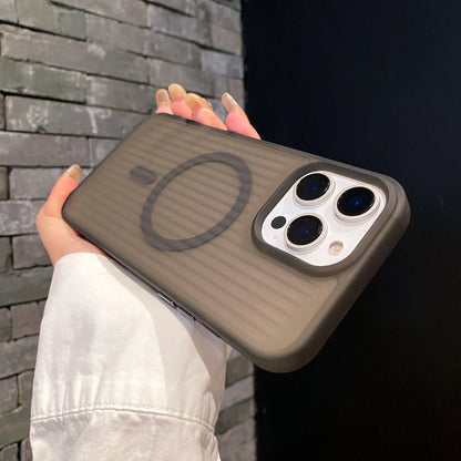 Corrugated Pattern MagSafe Case for iPhone 12–16 Pro Max Matte Shockproof Cover