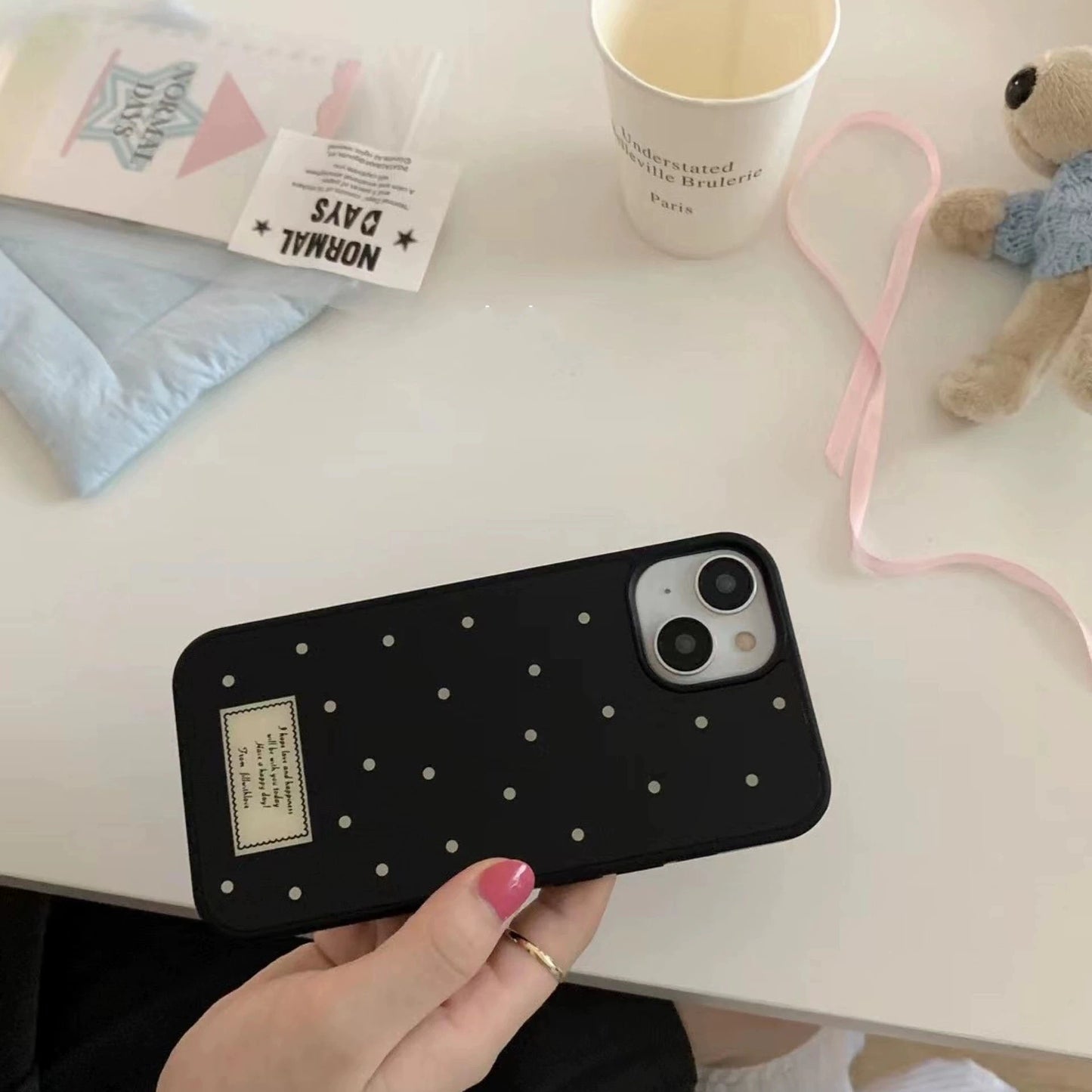 Black Border Polka Dot Case for iPhone XR XS Max 12–16