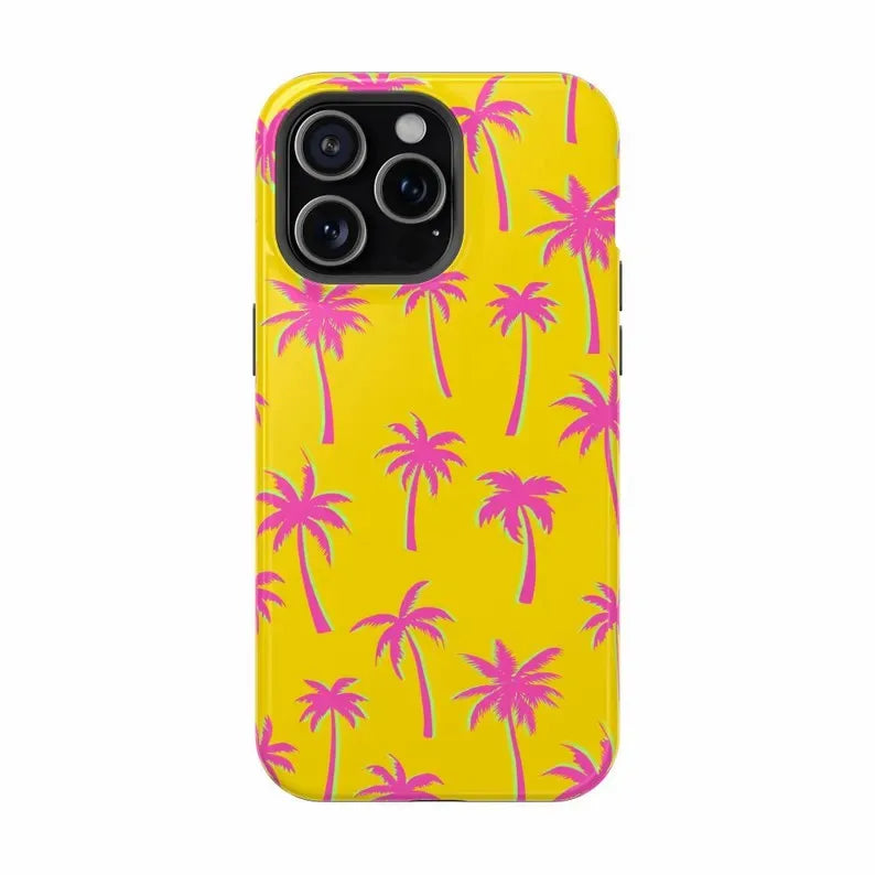 Luxury Pink Coconut Tree Case for iPhone 17–7 Pro Max Double-Layer Cover