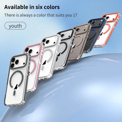 Luxury PE Striped Border MagSafe Clear Case for iPhone 12–14 Pro Max Wireless