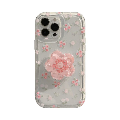 Quicksand Pink Flower Stand Case for iPhone 16 15 14 13 12 11 Pro Max