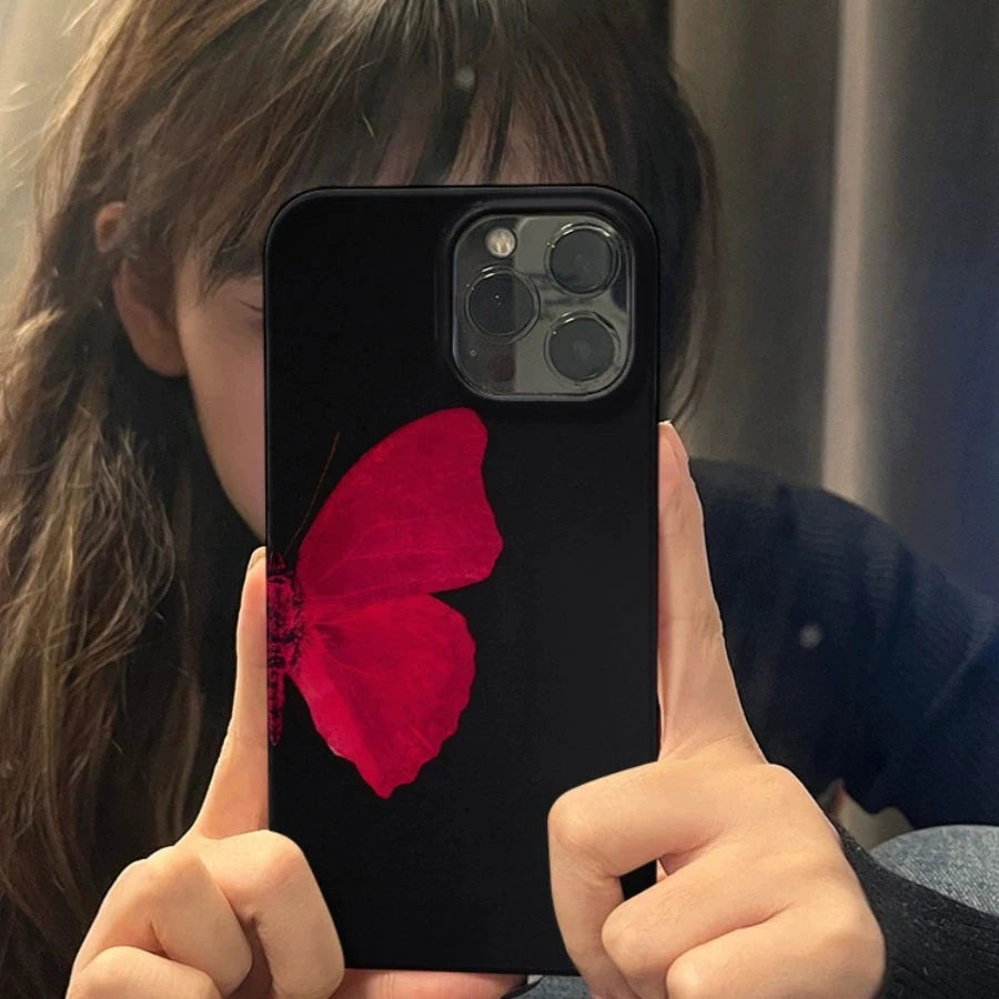 iPhone Case Ins Korean Red Half Butterfly 11–16 Series Y2K Cover
