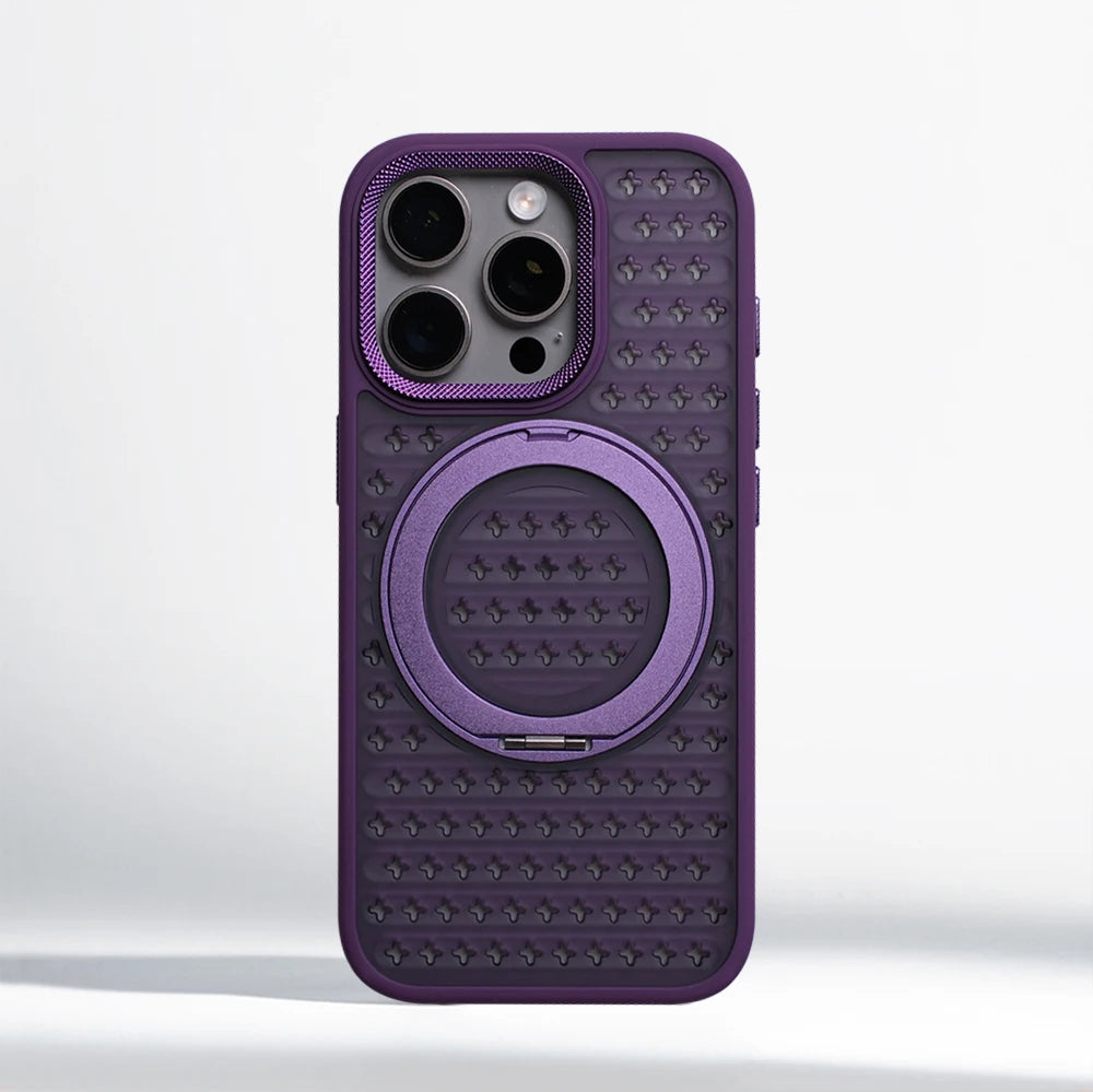 Shockproof magnetic case with 360° rotating ring and heat dissipation for iPhone 13–17.