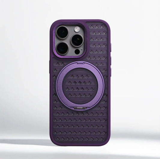 Shockproof magnetic case with 360° rotating ring and heat dissipation for iPhone 13–17.